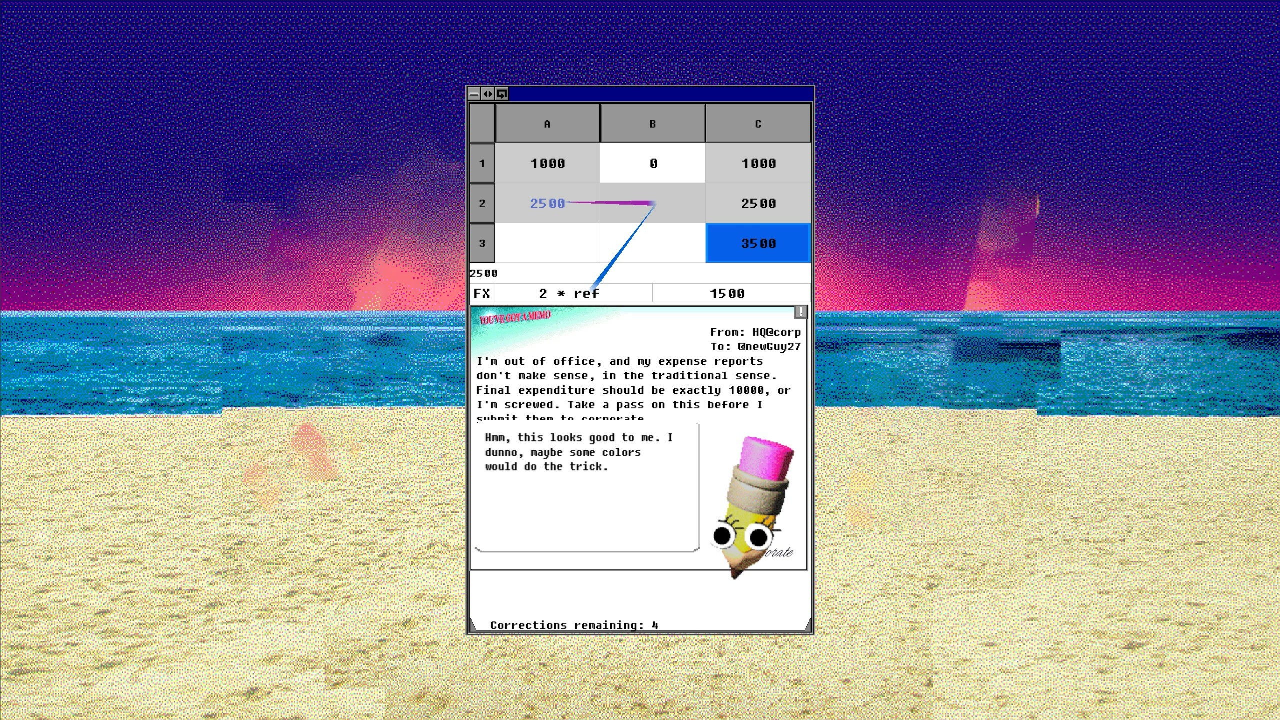 A screenshot from SpreadCheat that displays a spreadsheet with numbers. There's a pencil 'helper' character in the corner.